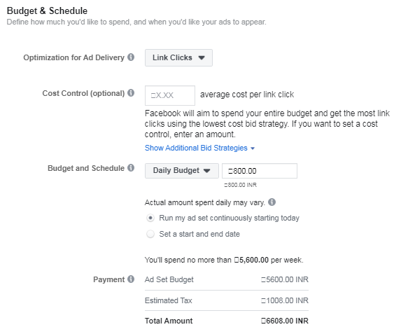 Facebook ad budget